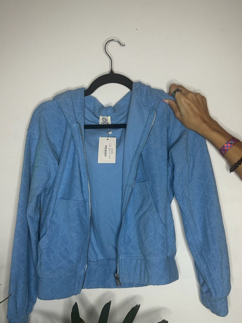 CNCPTS Light Blue Quilted Zip-Up Hoodie | NWT | Size Small